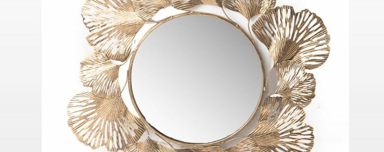Miroir rond doré ginko - Pujol maison