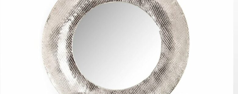 Miroir en métal rond argenté relief - Pujol maison