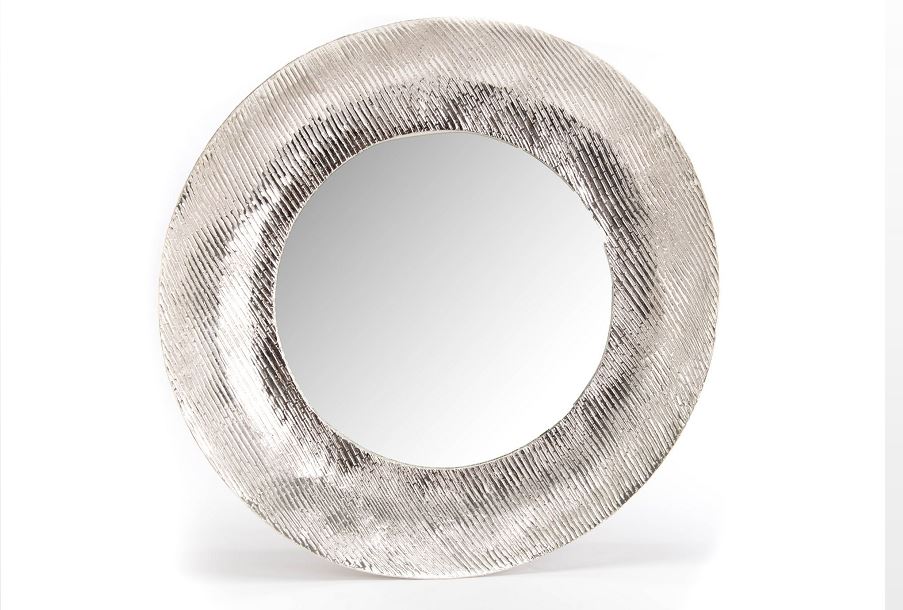 Miroir en métal rond argenté relief - Pujol maison