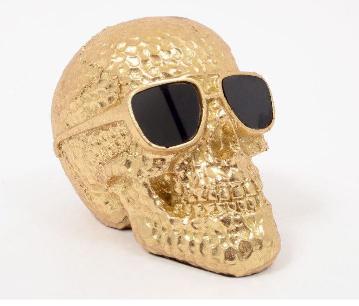 Sculpture tête de mort Skull lunettes or
