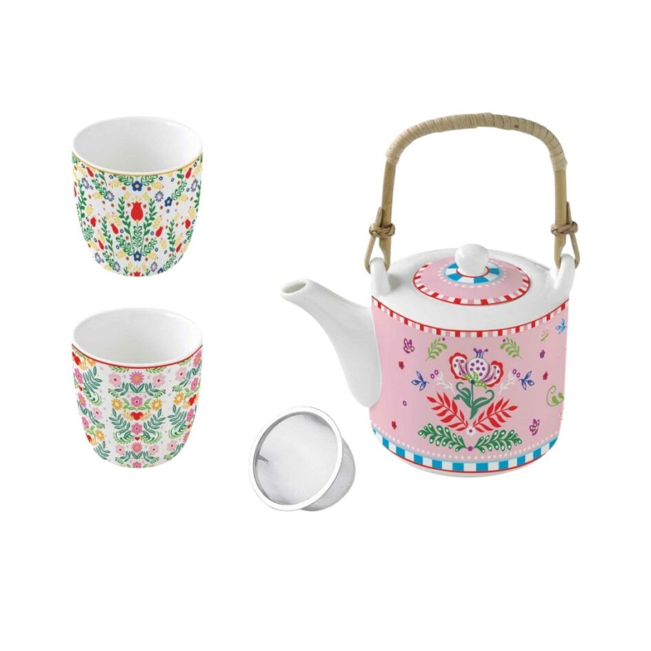 Coffret théière avec deux gobelets "Spring folk"