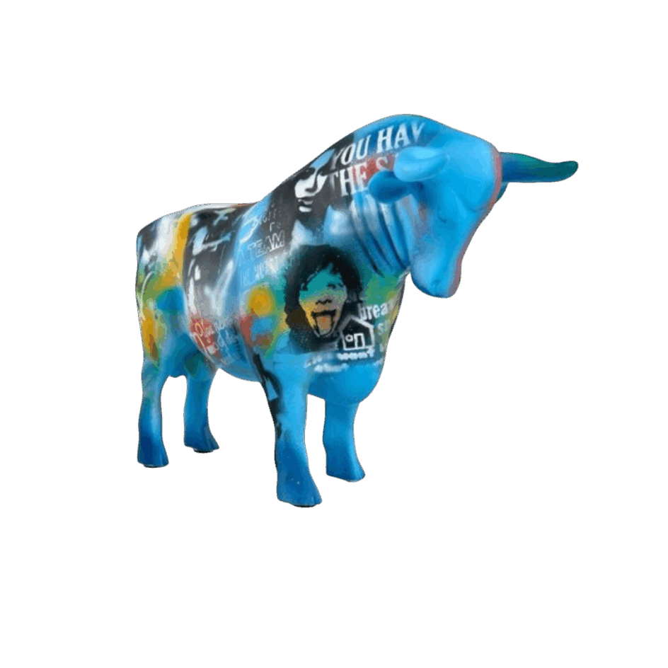 Taureau Street Art - bleu - H28cm