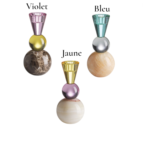 Bougeoir "Mar-Ball" verre et marbre - (l'unité - couleur au choix)