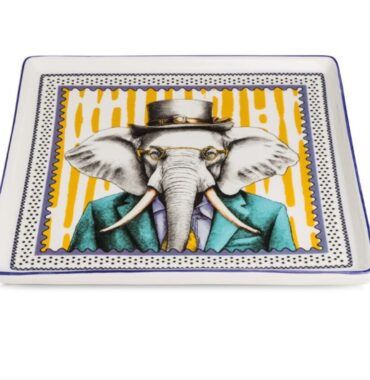 Assiette-Carrée-Motif-Eléphant.