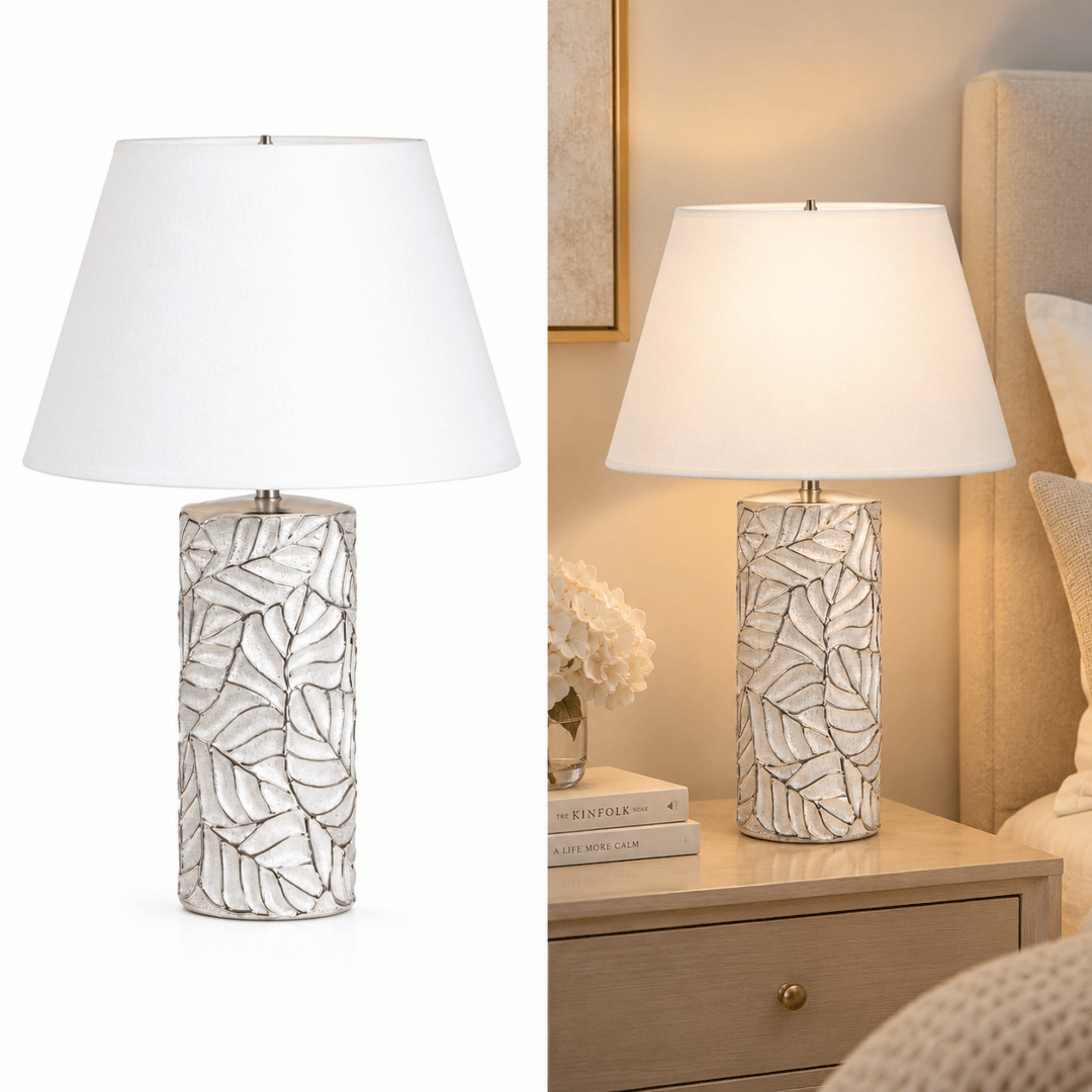 Lampe "Faggio"motif Feuille Argent.